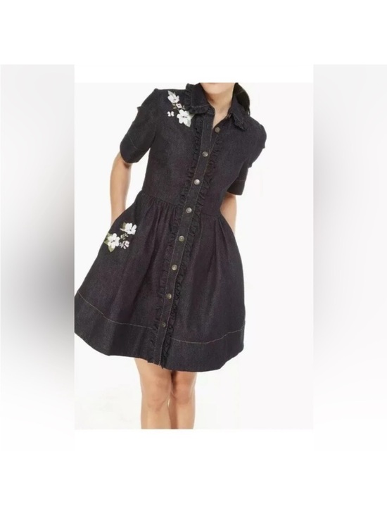 kate spade Dresses & Skirts - kate spade Navy Denim Shirt Dress with floral Stitching